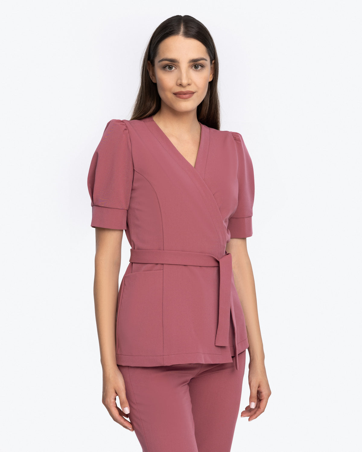 Tunika Medyczna Kopertowa - Dusty Rose