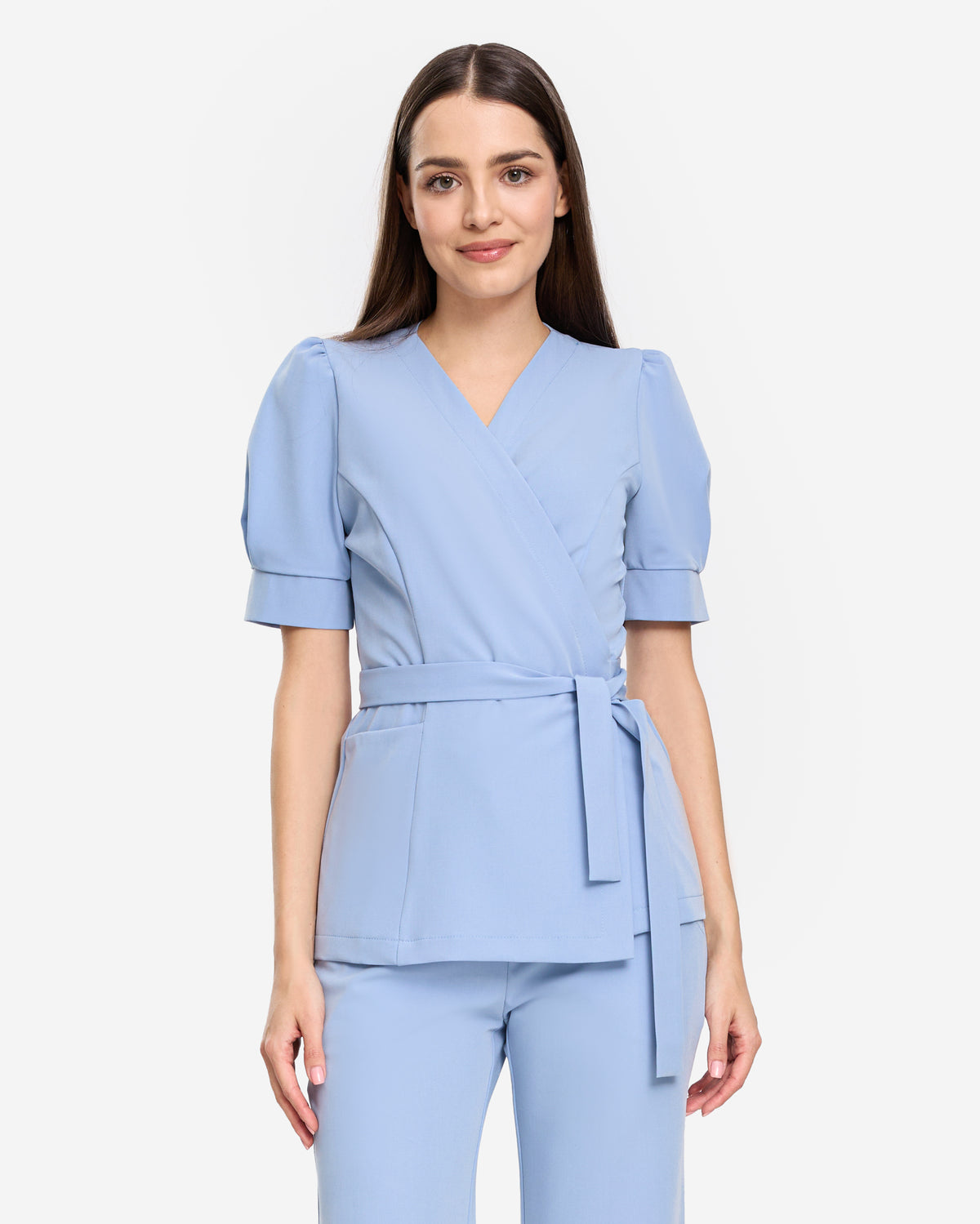 Tunika Medyczna Kopertowa - Baby Blue