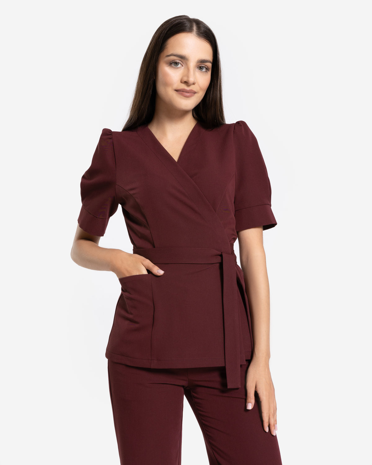 Tunika Medyczna Kopertowa - Burgundy