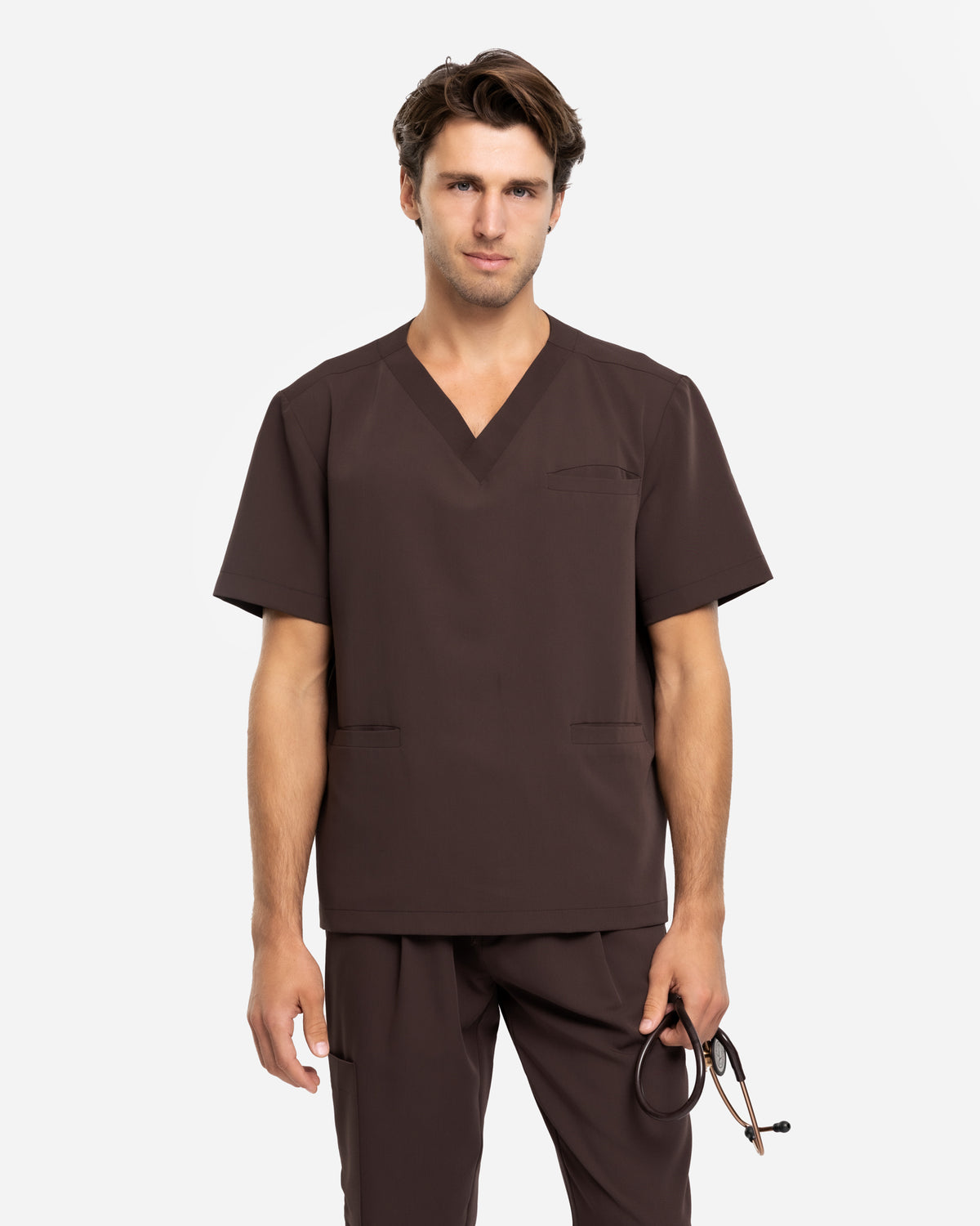 Bluzka Medyczna Męska V-Neck | Classic Fit - Choco