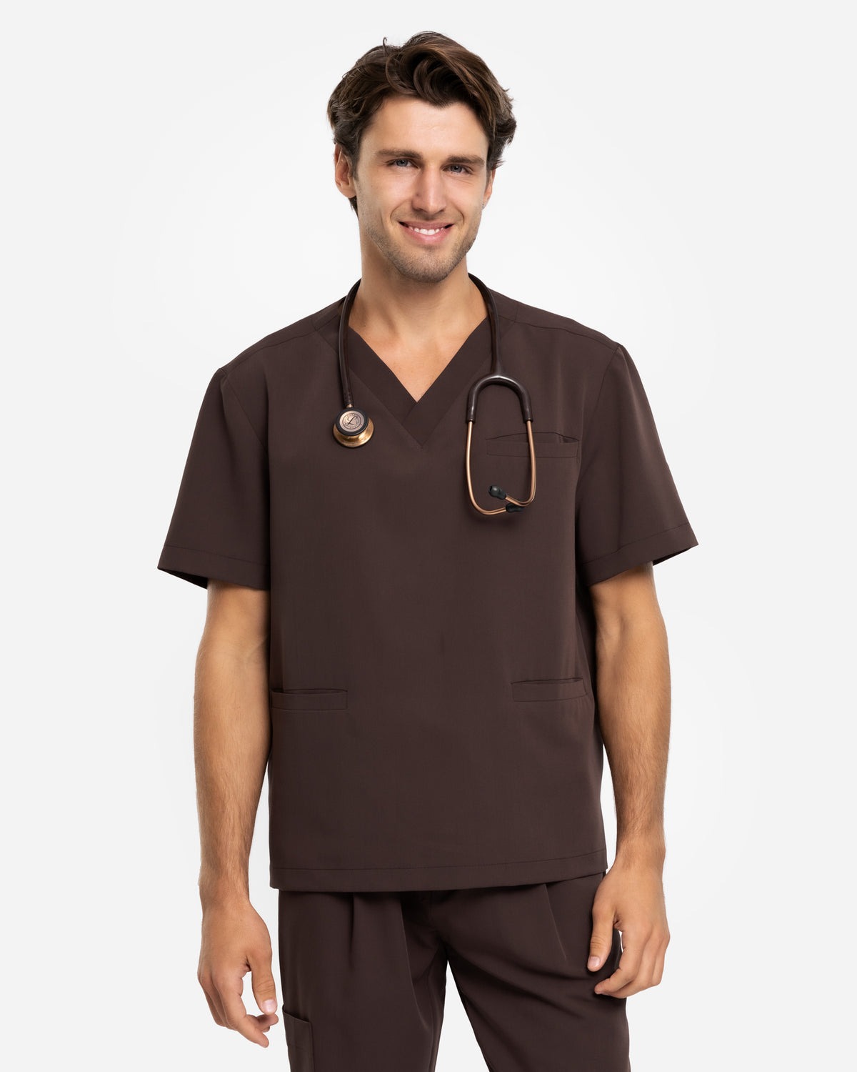 Bluzka Medyczna Męska V-Neck | Classic Fit - Choco