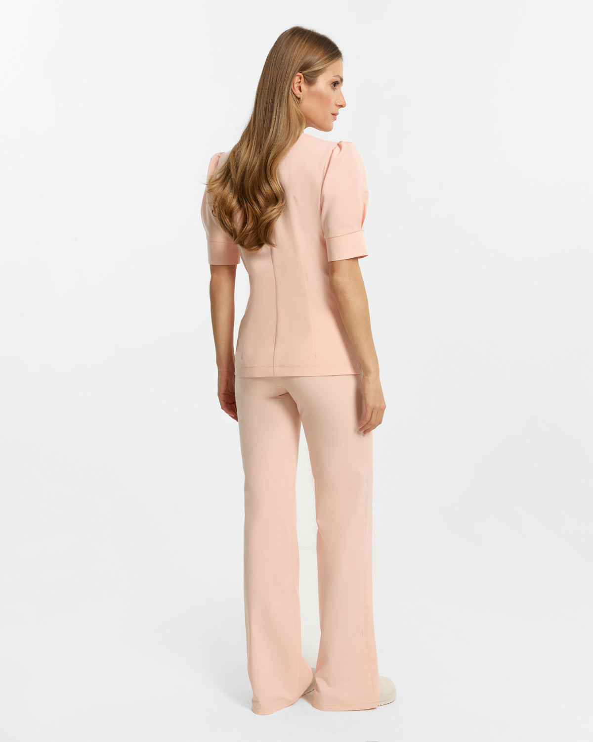 Spodnie Medyczne z Szeroką Nogawką - Apricot Pink